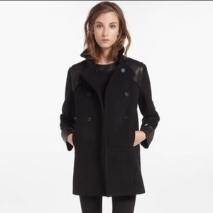 Maje Daho Leather And Wool Zipper Peacoat 40 L